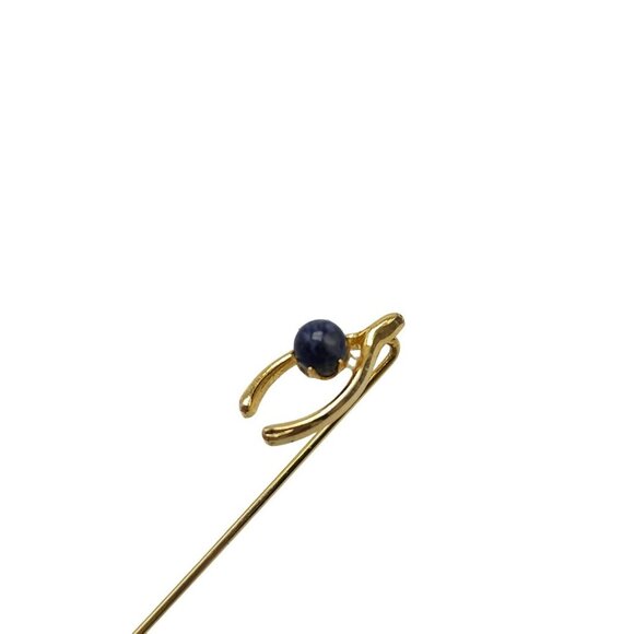 Blue Gemstone Lucky Horseshoe Stick Pin Gold Tone Vintage - Picture 3 of 4